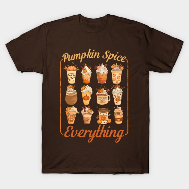 Pumpkin Spice Everything Coffee Shop Cafe Menu Autumn Fall Halloween T-Shirt by CultTees